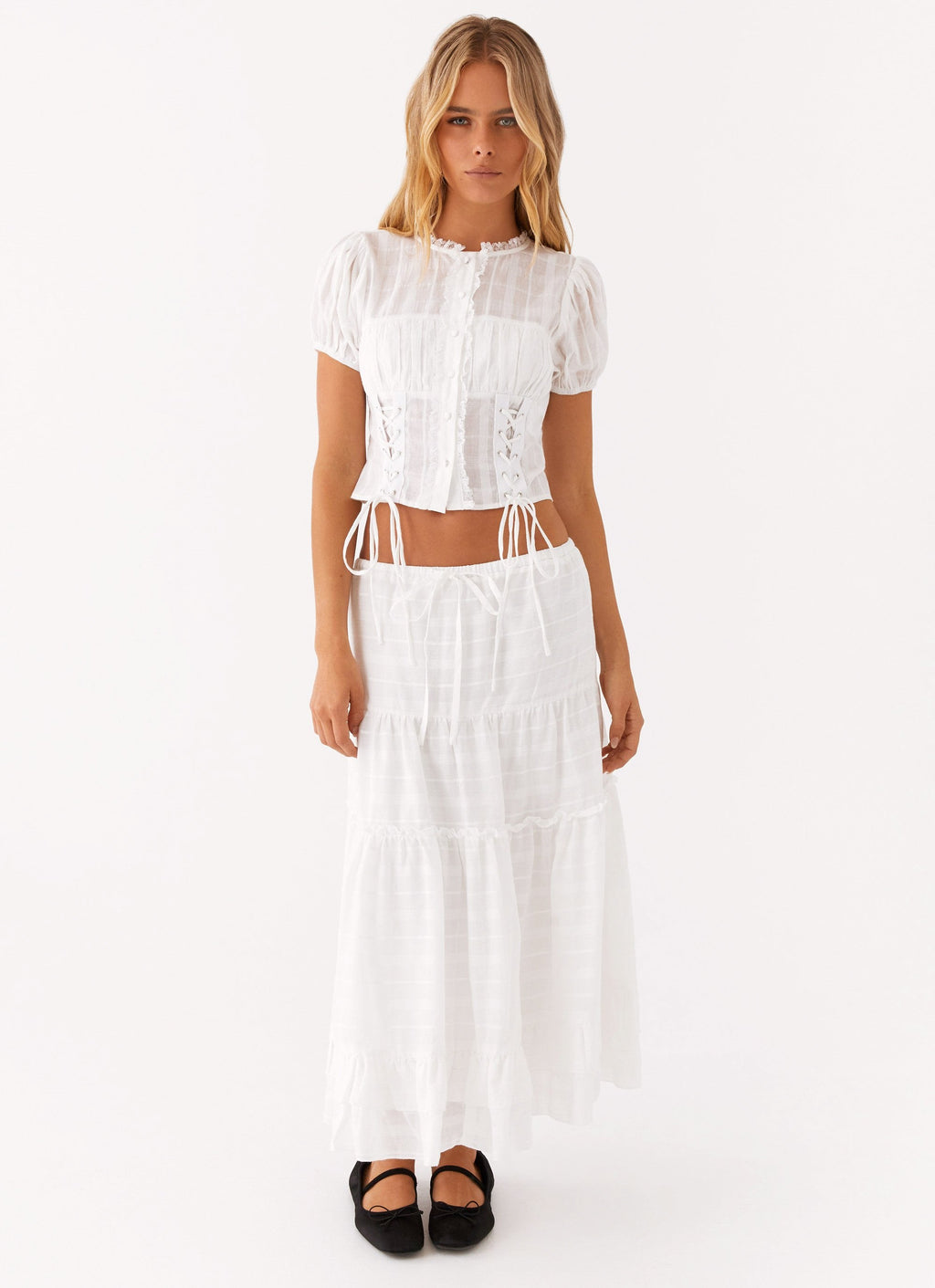 Beatrix Frill Midi Skirt - White