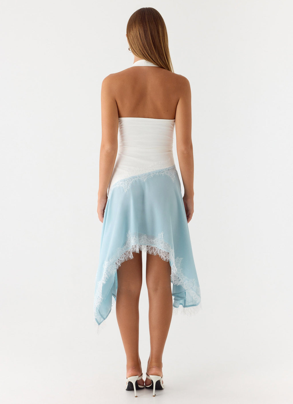 Brionee Midi Dress - Pale Blue & White