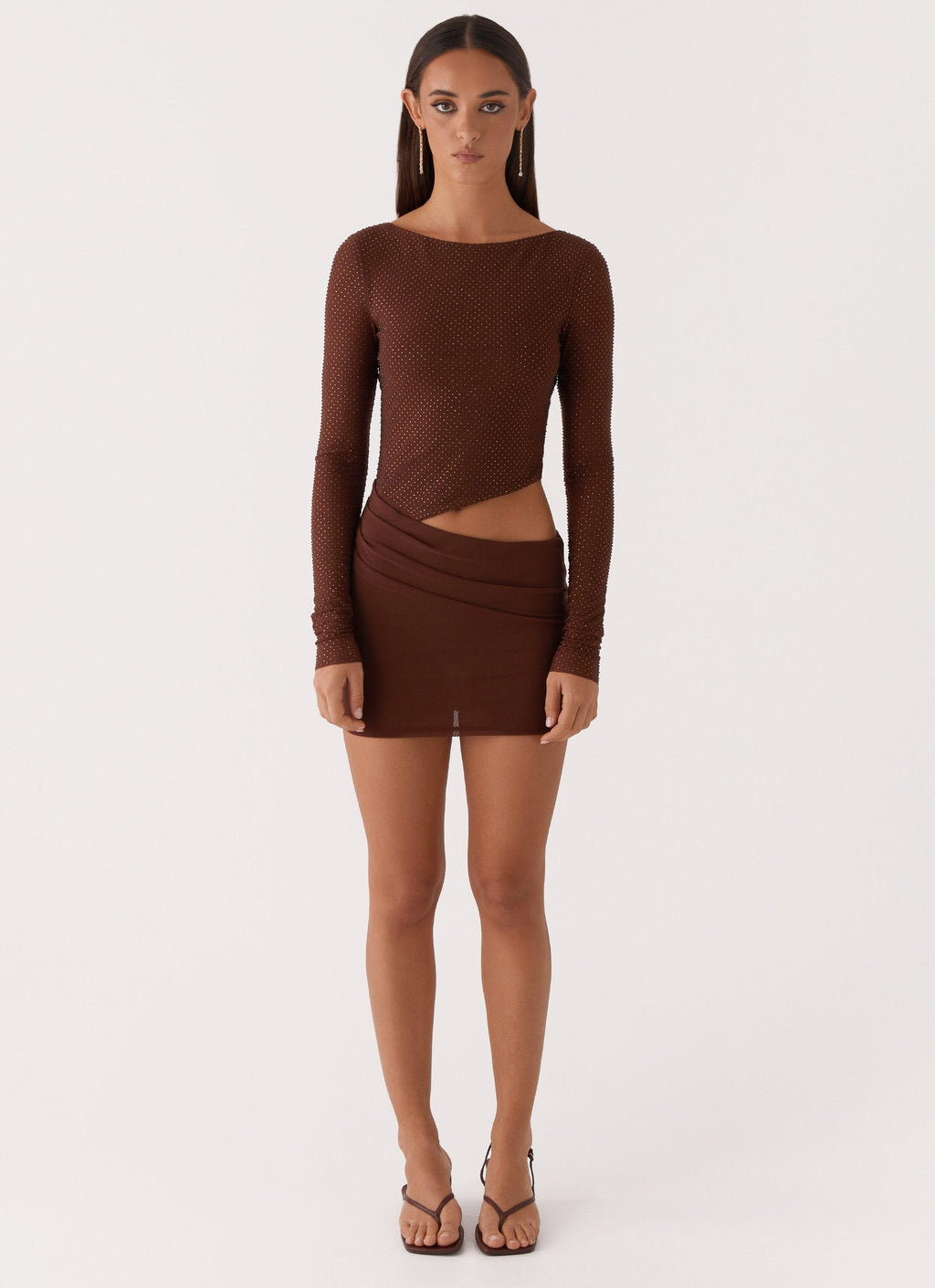 Catch The Night Sequin Mini Dress - Chocolate