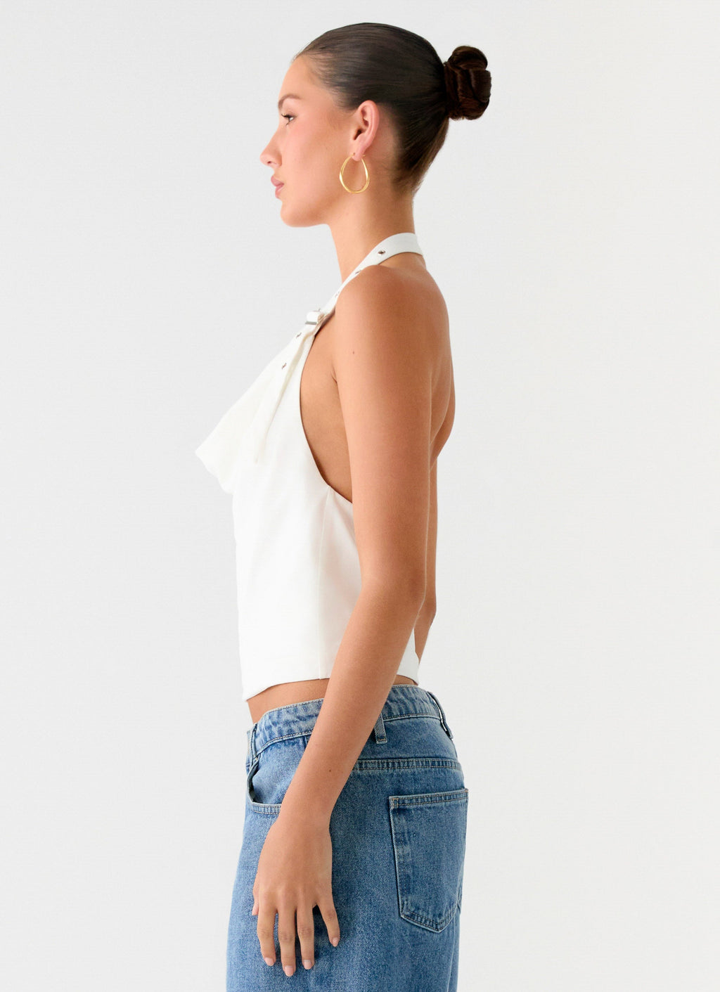 Zaylee Belt Cowl Top - White